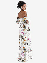 Rear View Thumbnail - Butterfly Botanica Ivory Off-the-Shoulder Ruffled High Low Maxi Dress