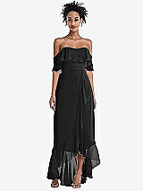 Front View Thumbnail - Black Off-the-Shoulder Ruffled High Low Maxi Dress