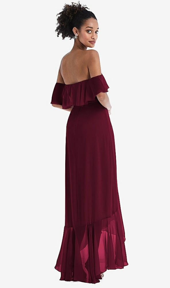 Back View - Cabernet Off-the-Shoulder Ruffled High Low Maxi Dress
