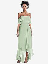 Front View Thumbnail - Celadon Off-the-Shoulder Ruffled High Low Maxi Dress