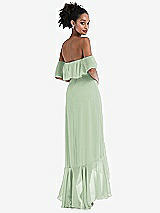 Rear View Thumbnail - Celadon Off-the-Shoulder Ruffled High Low Maxi Dress