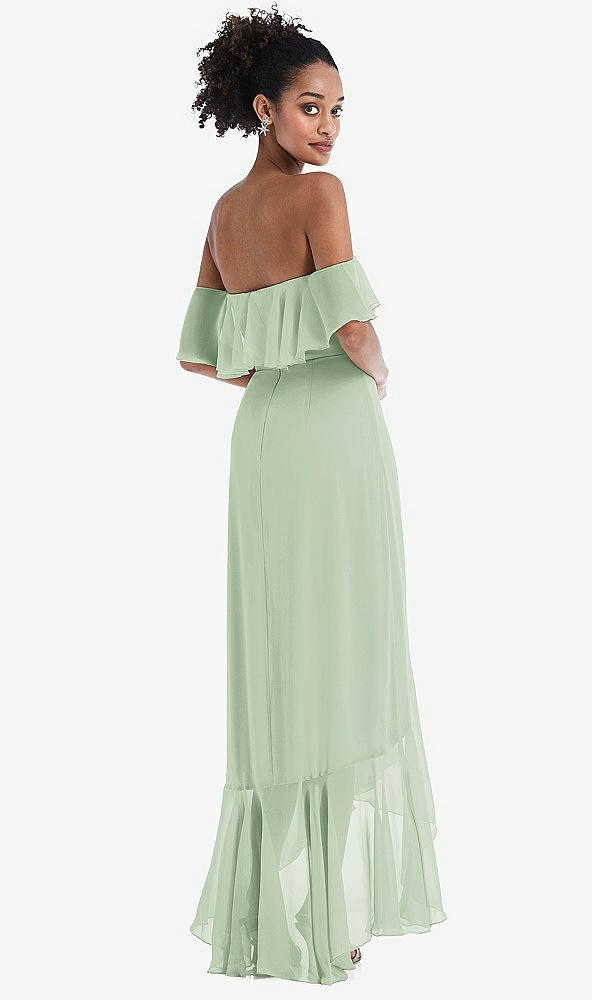 Back View - Celadon Off-the-Shoulder Ruffled High Low Maxi Dress