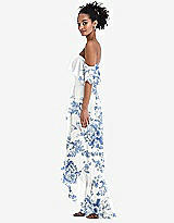 Side View Thumbnail - Cottage Rose Dusk Blue Off-the-Shoulder Ruffled High Low Maxi Dress