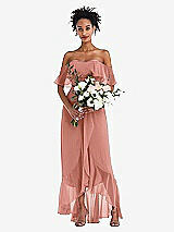 Alt View 2 Thumbnail - Desert Rose Off-the-Shoulder Ruffled High Low Maxi Dress