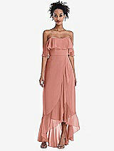 Front View Thumbnail - Desert Rose Off-the-Shoulder Ruffled High Low Maxi Dress