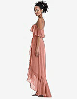 Side View Thumbnail - Desert Rose Off-the-Shoulder Ruffled High Low Maxi Dress