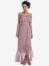 Alt View 1 Thumbnail - Dusty Rose Off-the-Shoulder Ruffled High Low Maxi Dress