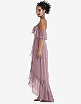 Side View Thumbnail - Dusty Rose Off-the-Shoulder Ruffled High Low Maxi Dress
