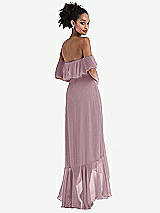 Rear View Thumbnail - Dusty Rose Off-the-Shoulder Ruffled High Low Maxi Dress