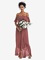 Alt View 2 Thumbnail - English Rose Off-the-Shoulder Ruffled High Low Maxi Dress