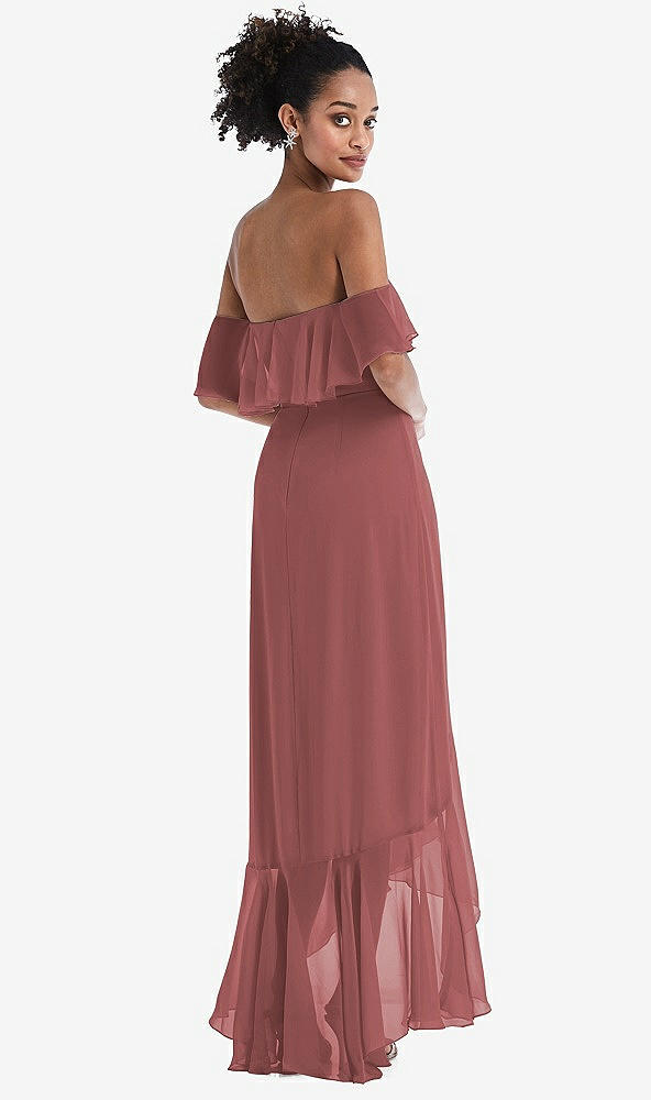 Back View - English Rose Off-the-Shoulder Ruffled High Low Maxi Dress