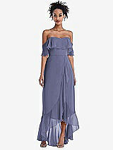 Front View Thumbnail - French Blue Off-the-Shoulder Ruffled High Low Maxi Dress