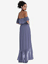Rear View Thumbnail - French Blue Off-the-Shoulder Ruffled High Low Maxi Dress
