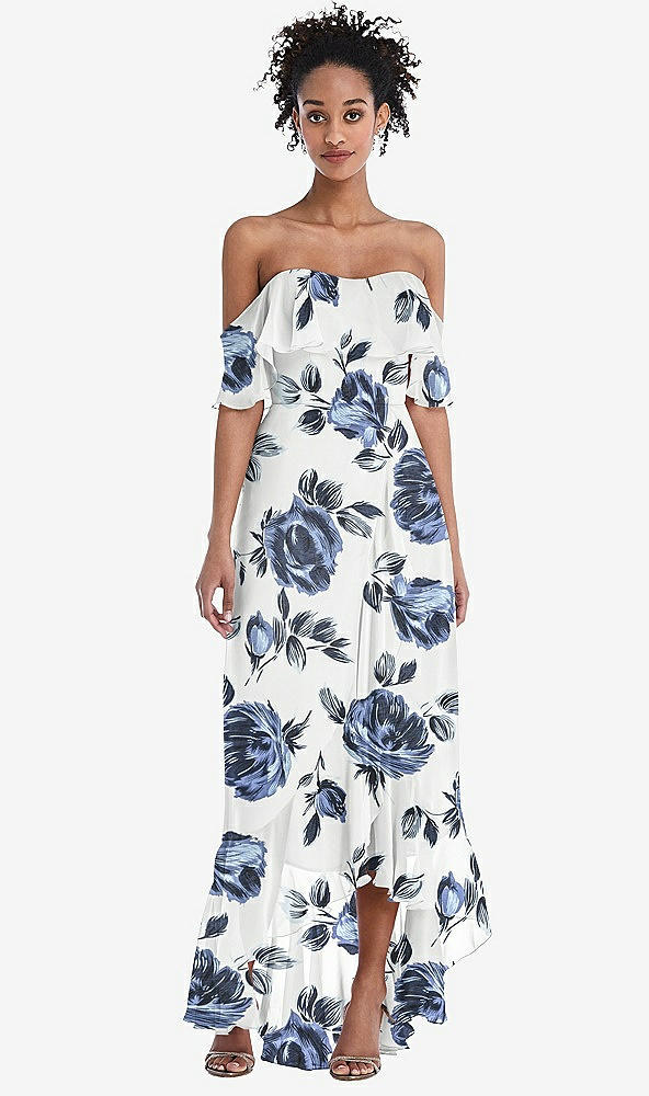 Front View - Indigo Rose Off-the-Shoulder Ruffled High Low Maxi Dress