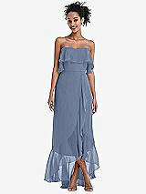 Alt View 1 Thumbnail - Larkspur Blue Off-the-Shoulder Ruffled High Low Maxi Dress