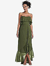 Alt View 1 Thumbnail - Olive Green Off-the-Shoulder Ruffled High Low Maxi Dress