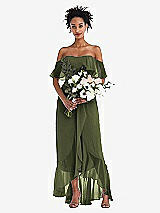Alt View 2 Thumbnail - Olive Green Off-the-Shoulder Ruffled High Low Maxi Dress