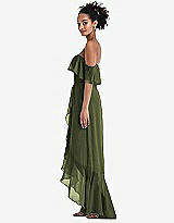 Side View Thumbnail - Olive Green Off-the-Shoulder Ruffled High Low Maxi Dress