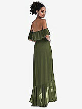 Rear View Thumbnail - Olive Green Off-the-Shoulder Ruffled High Low Maxi Dress