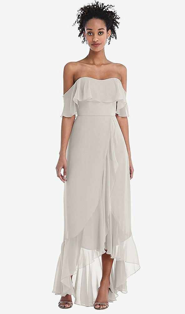 Front View - Oyster Off-the-Shoulder Ruffled High Low Maxi Dress
