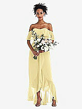 Alt View 2 Thumbnail - Pale Yellow Off-the-Shoulder Ruffled High Low Maxi Dress