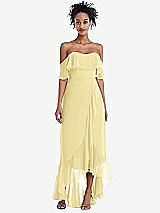 Front View Thumbnail - Pale Yellow Off-the-Shoulder Ruffled High Low Maxi Dress