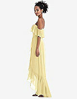 Side View Thumbnail - Pale Yellow Off-the-Shoulder Ruffled High Low Maxi Dress