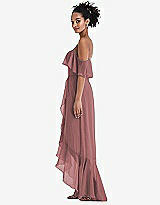 Side View Thumbnail - Rosewood Off-the-Shoulder Ruffled High Low Maxi Dress