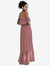 Rear View Thumbnail - Rosewood Off-the-Shoulder Ruffled High Low Maxi Dress