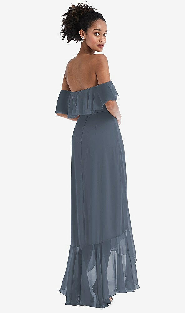 Back View - Silverstone Off-the-Shoulder Ruffled High Low Maxi Dress