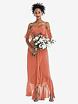 Alt View 2 Thumbnail - Terracotta Copper Off-the-Shoulder Ruffled High Low Maxi Dress