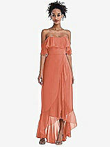 Front View Thumbnail - Terracotta Copper Off-the-Shoulder Ruffled High Low Maxi Dress