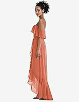Side View Thumbnail - Terracotta Copper Off-the-Shoulder Ruffled High Low Maxi Dress