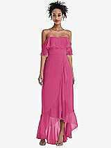 Front View Thumbnail - Tea Rose Off-the-Shoulder Ruffled High Low Maxi Dress