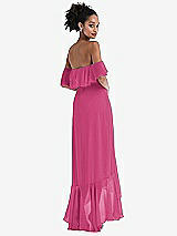 Rear View Thumbnail - Tea Rose Off-the-Shoulder Ruffled High Low Maxi Dress