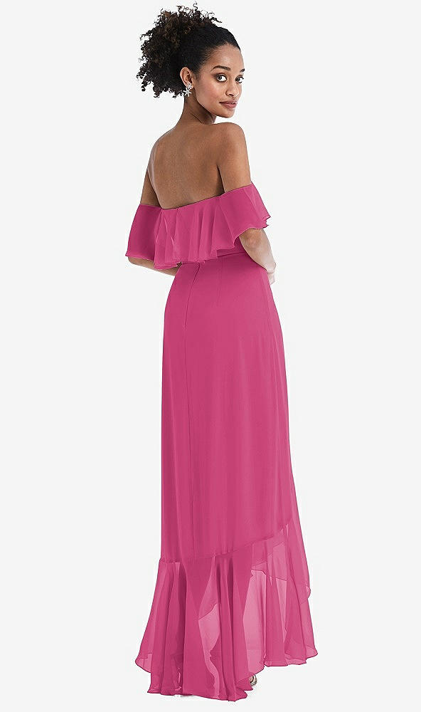 Back View - Tea Rose Off-the-Shoulder Ruffled High Low Maxi Dress