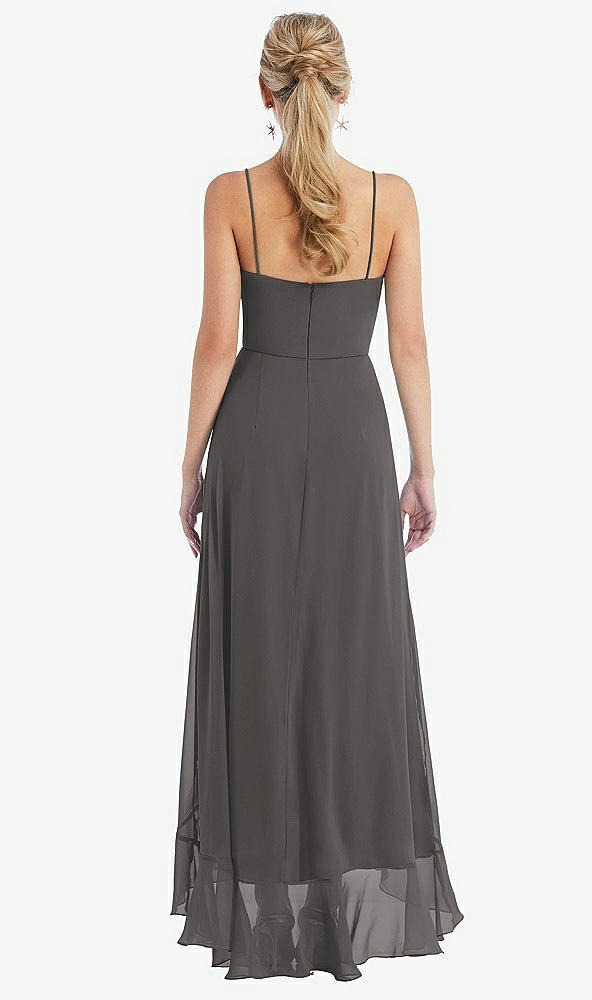 Back View - Caviar Gray Scoop Neck Ruffle-Trimmed High Low Maxi Dress