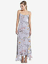 Front View Thumbnail - Butterfly Botanica Silver Dove Scoop Neck Ruffle-Trimmed High Low Maxi Dress