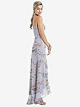 Side View Thumbnail - Butterfly Botanica Silver Dove Scoop Neck Ruffle-Trimmed High Low Maxi Dress
