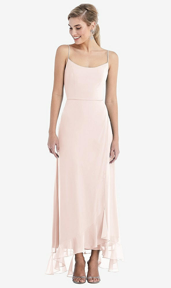 Front View - Blush Scoop Neck Ruffle-Trimmed High Low Maxi Dress