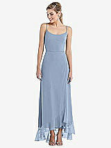 Front View Thumbnail - Cloudy Scoop Neck Ruffle-Trimmed High Low Maxi Dress