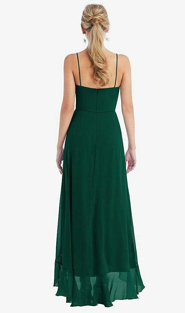 Back View - Hunter Green Scoop Neck Ruffle-Trimmed High Low Maxi Dress