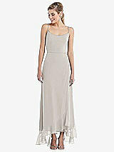 Front View Thumbnail - Oyster Scoop Neck Ruffle-Trimmed High Low Maxi Dress