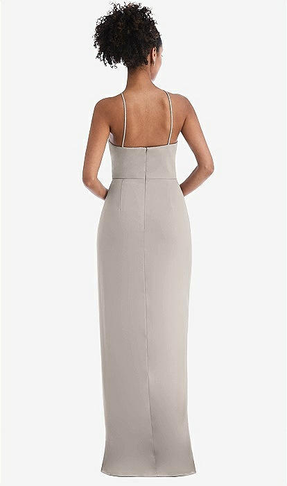halter midi dress with draped tulip skirt