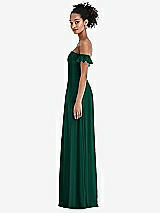 Side View Thumbnail - Hunter Green Off-the-Shoulder Ruffle Cuff Sleeve Chiffon Maxi Dress