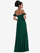 Rear View Thumbnail - Hunter Green Off-the-Shoulder Ruffle Cuff Sleeve Chiffon Maxi Dress