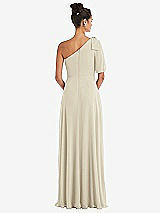 Rear View Thumbnail - Champagne Bow One-Shoulder Flounce Sleeve Maxi Dress