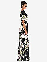 Side View Thumbnail - Noir Garden Bow One-Shoulder Flounce Sleeve Maxi Dress