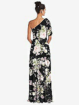 Rear View Thumbnail - Noir Garden Bow One-Shoulder Flounce Sleeve Maxi Dress