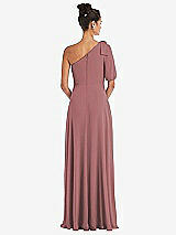Rear View Thumbnail - Rosewood Bow One-Shoulder Flounce Sleeve Maxi Dress